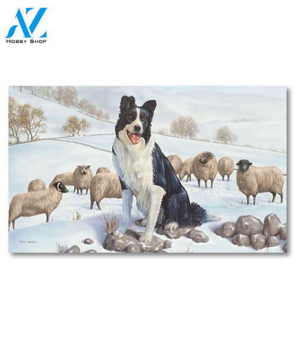 Border Collie in the Snow Doormat - 18" x 30"