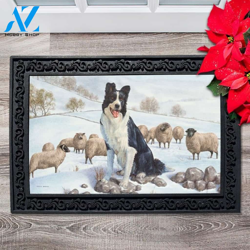 Border Collie in the Snow Doormat - 18" x 30"