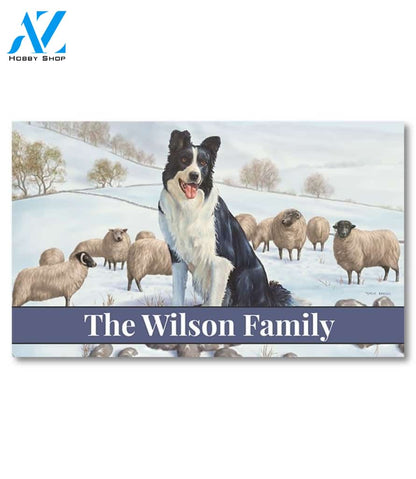 Border Collie in the Snow Personalized Doormat - 18" x 30"