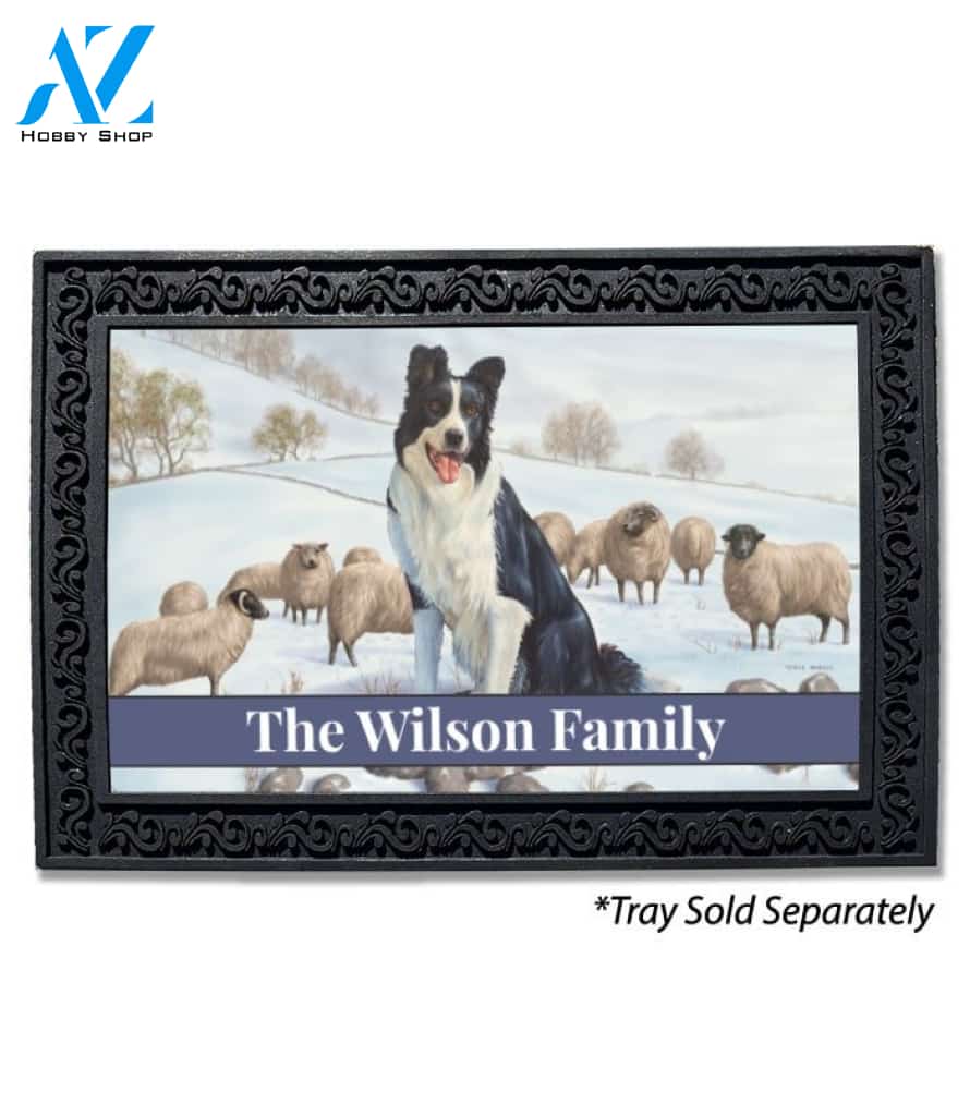 Border Collie in the Snow Personalized Doormat - 18" x 30"