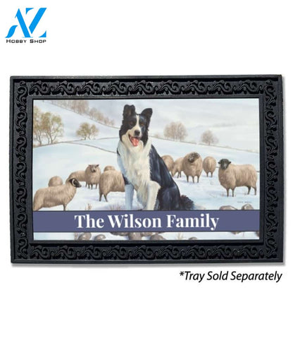 Border Collie in the Snow Personalized Doormat - 18" x 30"