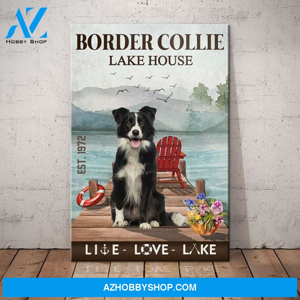 Border Collie Lake House Canvas Wall Art, Wall Decor Visual Art