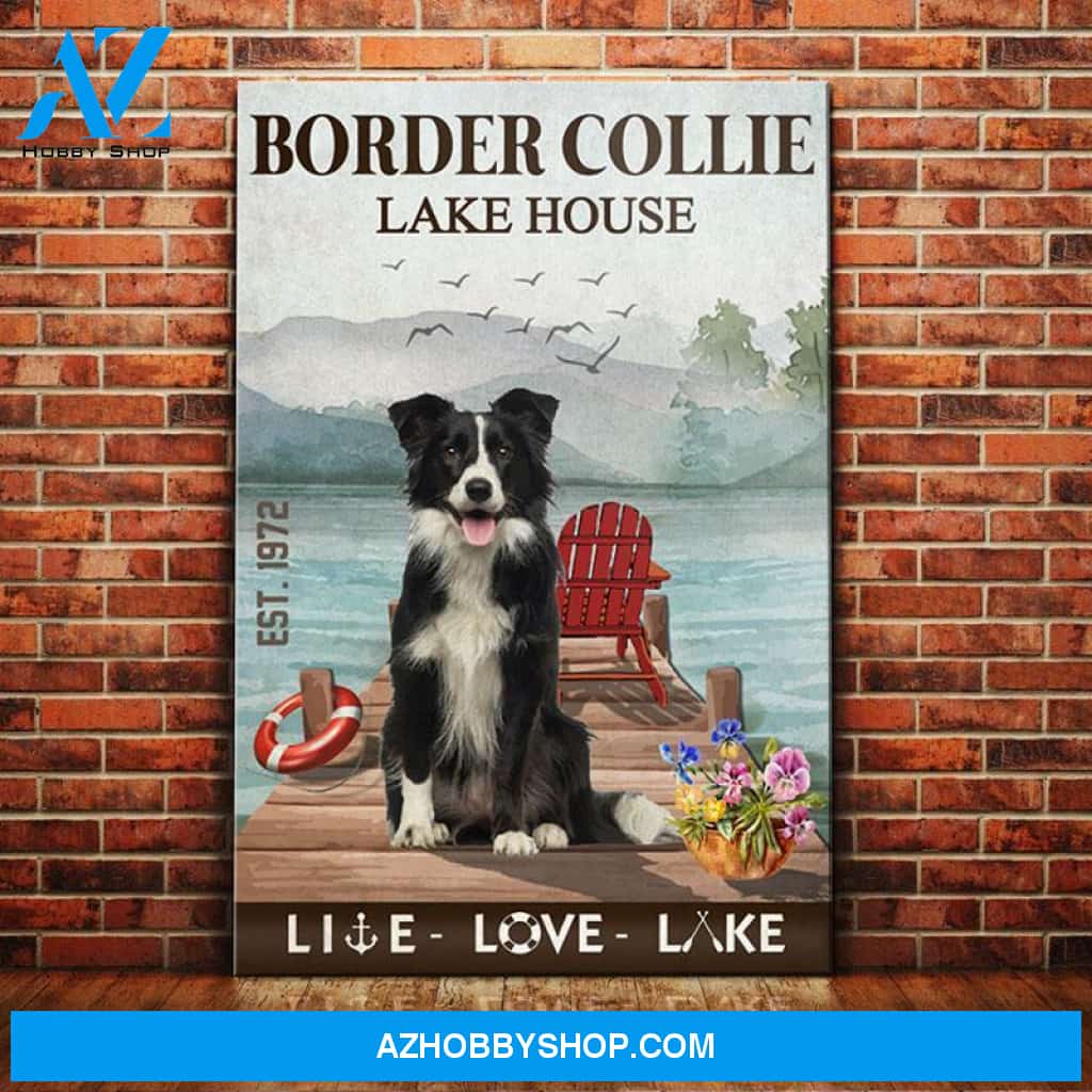 Border Collie Lake House Canvas Wall Art, Wall Decor Visual Art