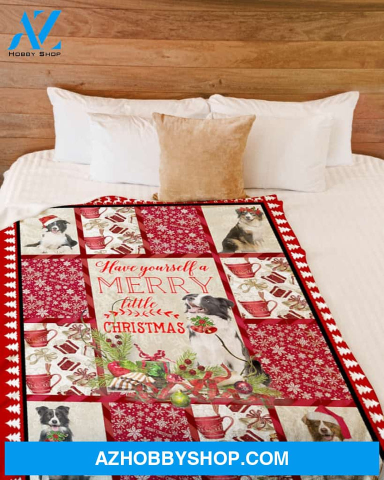 Border Collie Merry Little Christmas Fleece Blanket Gift For Border Dog Lovers Gift For Christmas, Family Friend Home Decor Bedding Couch Sofa Soft And Comfy Cozy