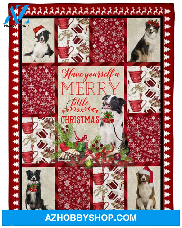 Border Collie Merry Little Christmas Fleece Blanket Gift For Border Dog Lovers Gift For Christmas, Family Friend Home Decor Bedding Couch Sofa Soft And Comfy Cozy
