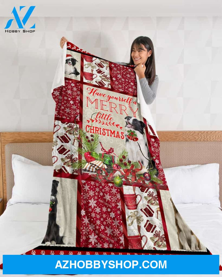 Border Collie Merry Little Christmas Fleece Blanket Gift For Border Dog Lovers Gift For Christmas, Family Friend Home Decor Bedding Couch Sofa Soft And Comfy Cozy