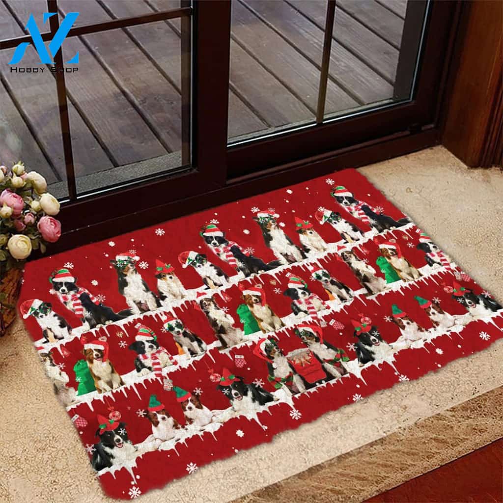 Border Collie Snow Merry Christmas Doormat