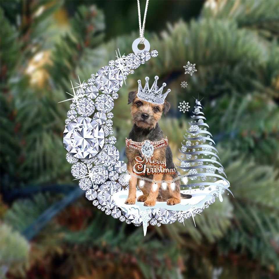 Border Terrier Diamond Moon Merry Christmas Ornament Dog Ornament