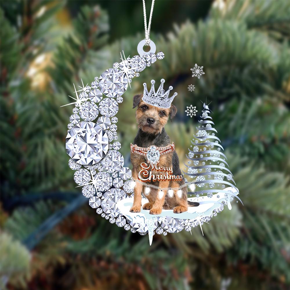 Border Terrier Diamond Moon Merry Christmas Ornament Dog Ornament