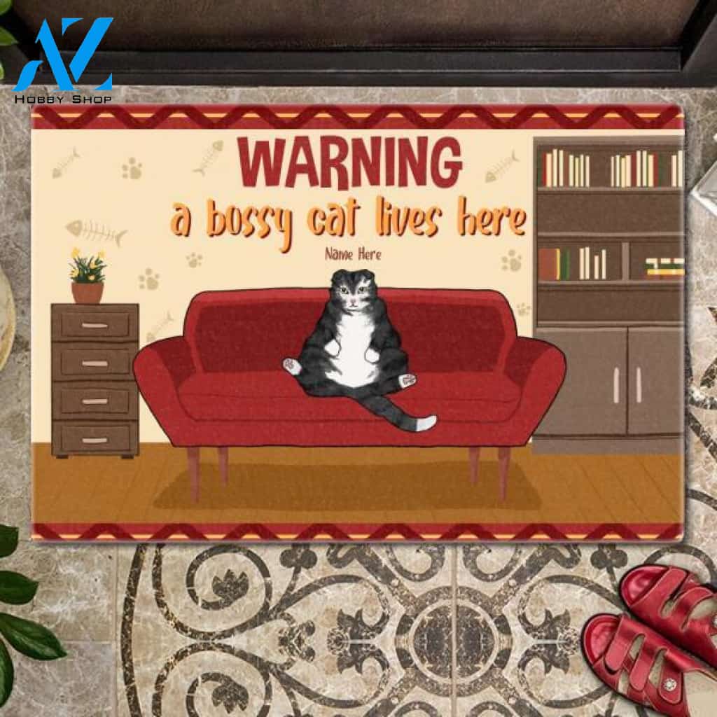 Bossy Cat Lives Here Customized Doormat | Welcome Mat | House Warming Gift