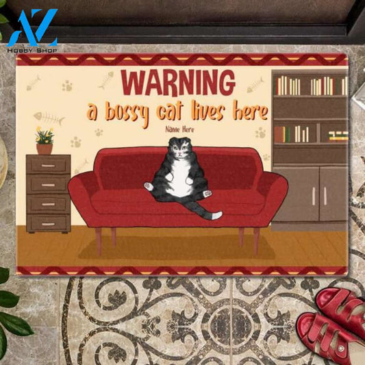 Bossy Cat Lives Here Customized Doormat | Welcome Mat | House Warming Gift