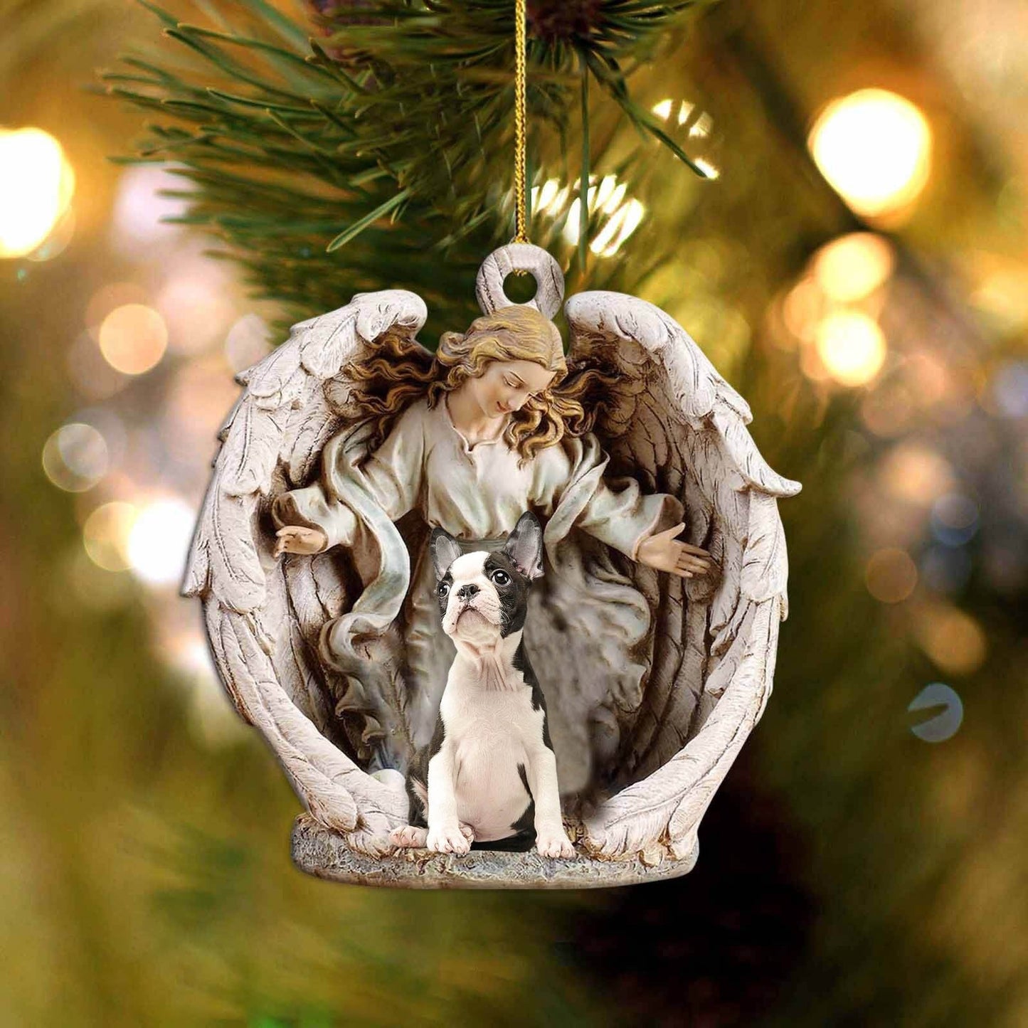 Boston-Angel Hug Winter Love Two Sided Ornament