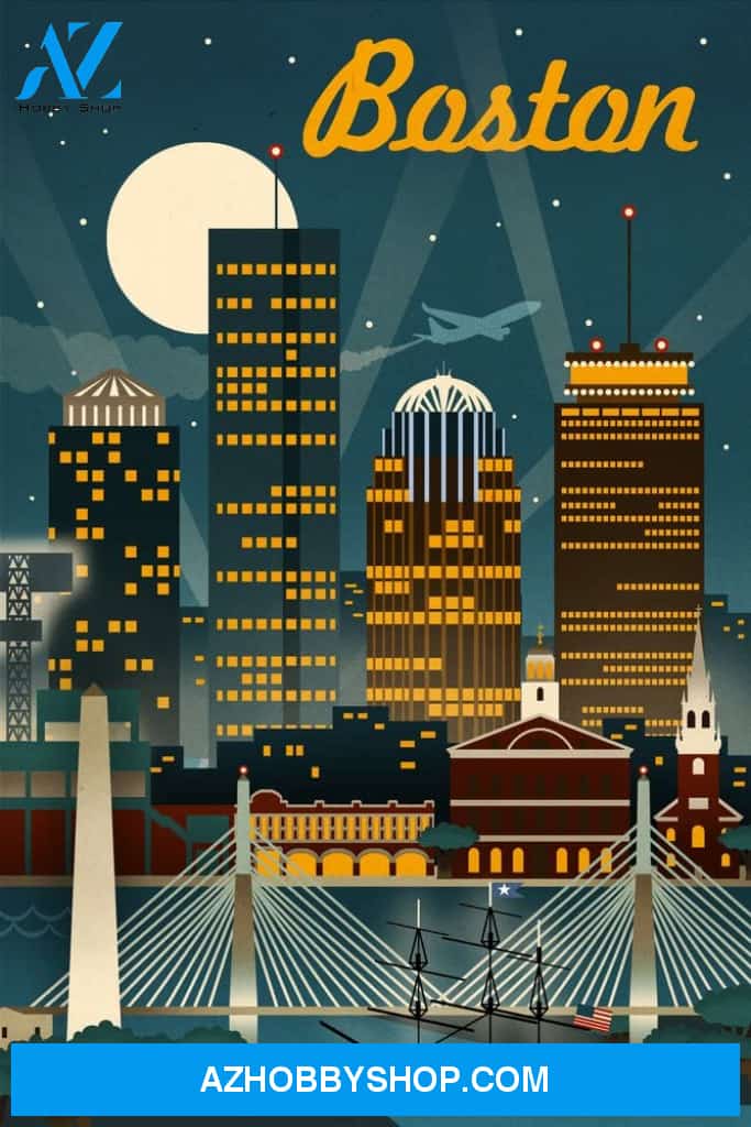 Boston Massachusetts Retro Skyline