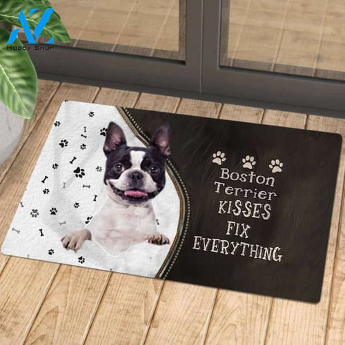 Boston Terrier 2 Kisses Fix Everything Doormat