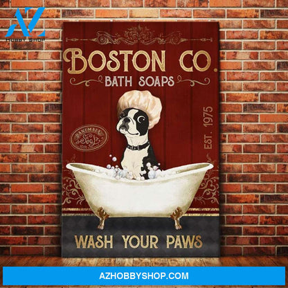 Boston Terrier Dog Bath Soap Canvas Wall Art, Wall Decor Visual Art