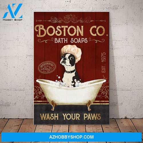 Boston Terrier Dog Bath Soap Canvas Wall Art, Wall Decor Visual Art