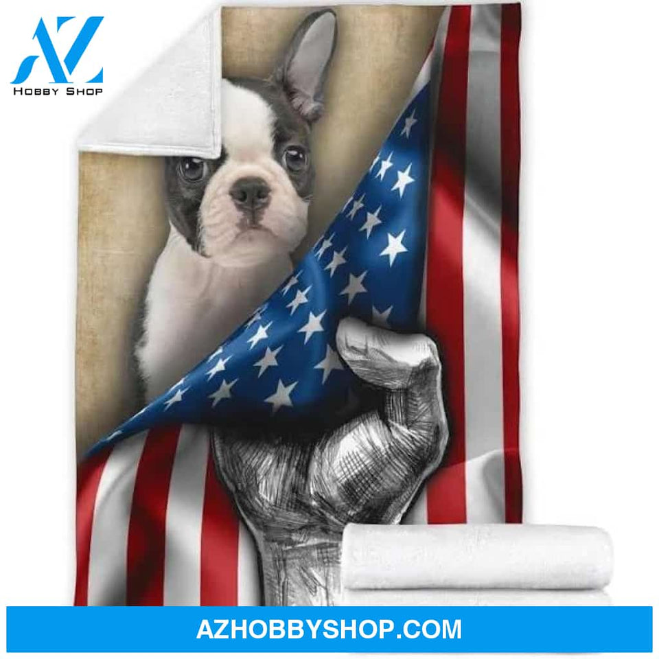 Boston Terrier Dog Blanket American Flag Premium Blanket