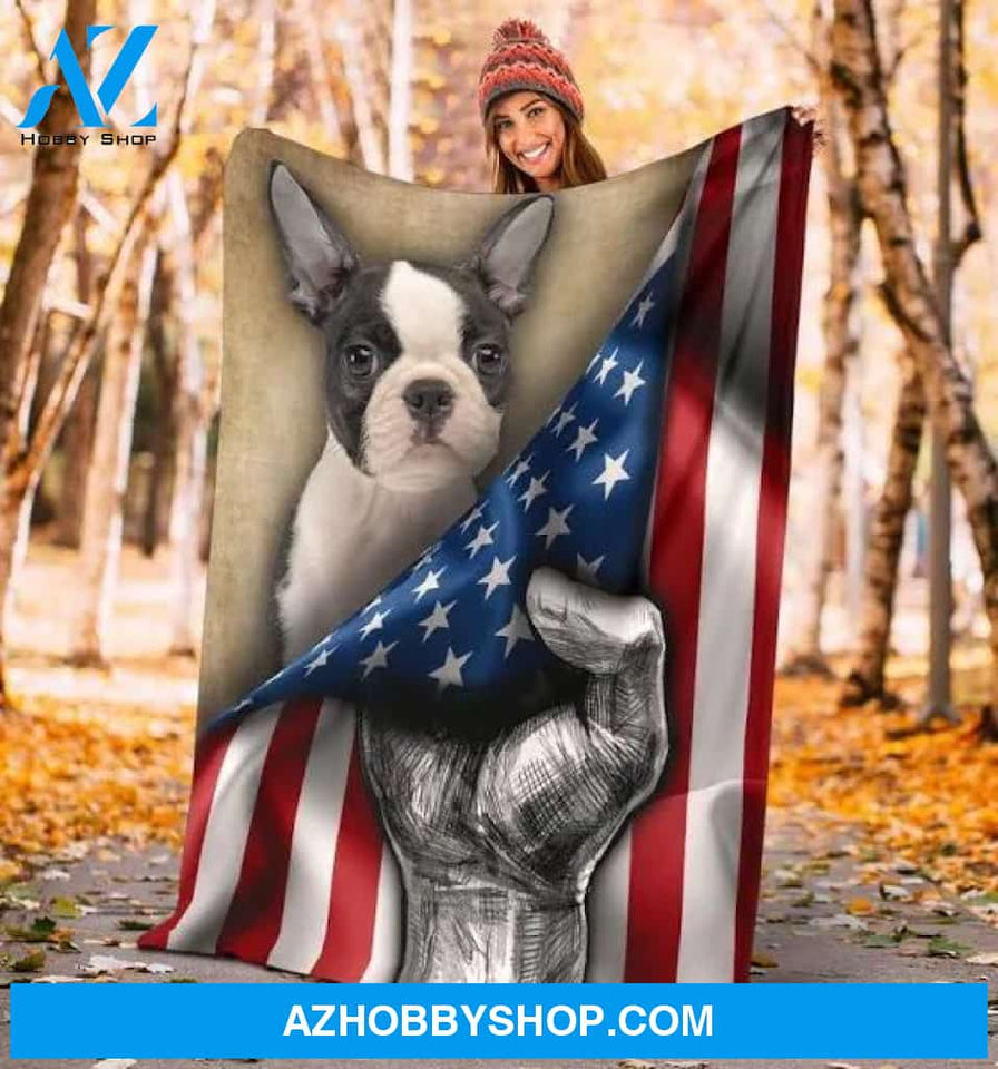 Boston Terrier Dog Blanket American Flag Premium Blanket