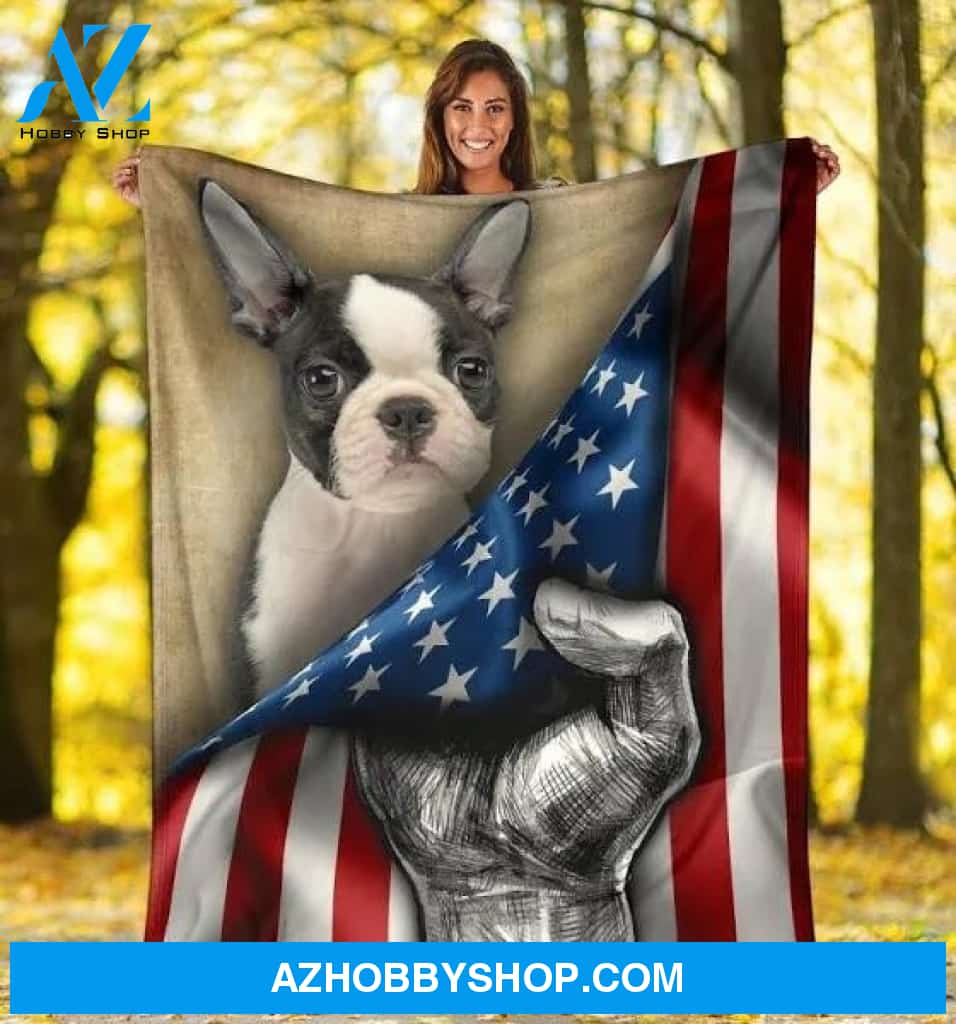 Boston Terrier Dog Blanket American Flag Premium Blanket