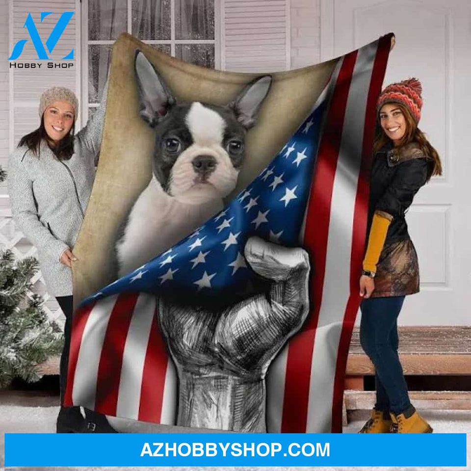 Boston Terrier Dog Blanket American Flag Premium Blanket