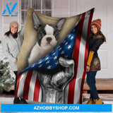 Boston Terrier Dog Blanket American Flag Premium Blanket