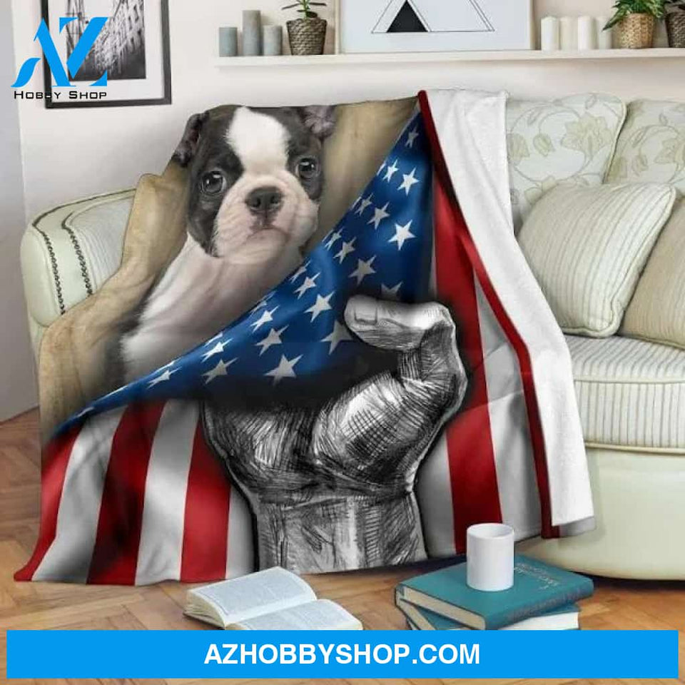 Boston Terrier Dog Blanket American Flag Premium Blanket
