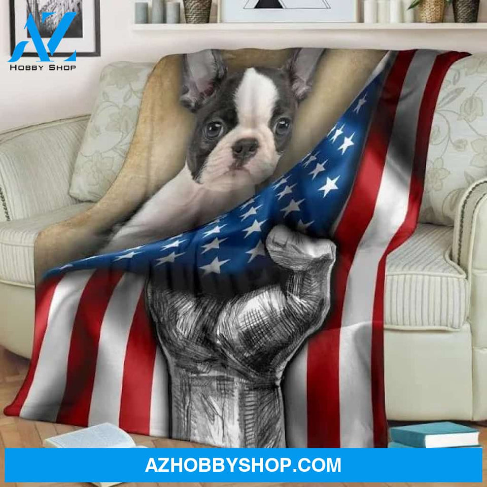 Boston Terrier Dog Blanket American Flag Premium Blanket