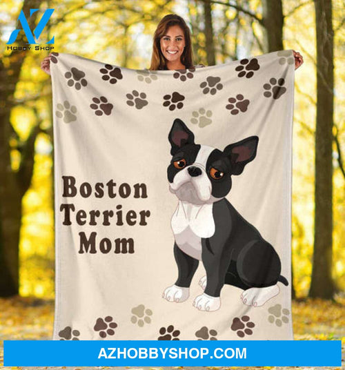 Boston Terrier Dog Blanket, Boston Terrier Mom Fleece Blanket