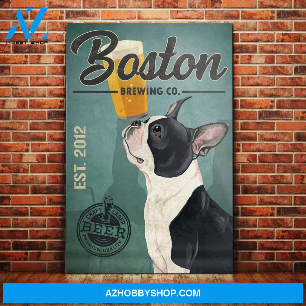 Boston Terrier Dog Brewing Company Canvas Wall Art, Wall Decor Visual Art