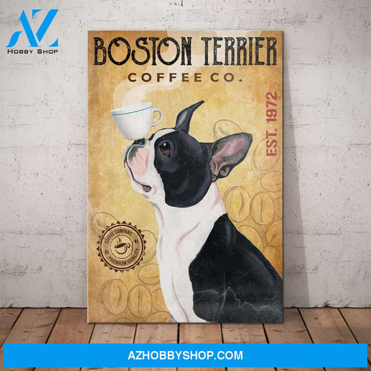 Boston Terrier Dog Coffee Shop Canvas Wall Art, Wall Decor Visual Art