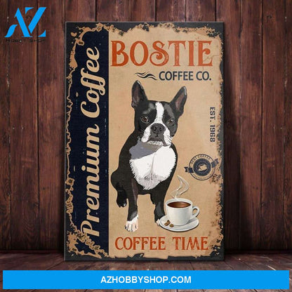 Boston Terrier Dog Coffee Shop Canvas Wall Art, Wall Decor Visual Art