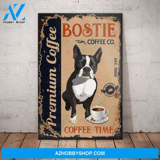 Boston Terrier Dog Coffee Shop Canvas Wall Art, Wall Decor Visual Art
