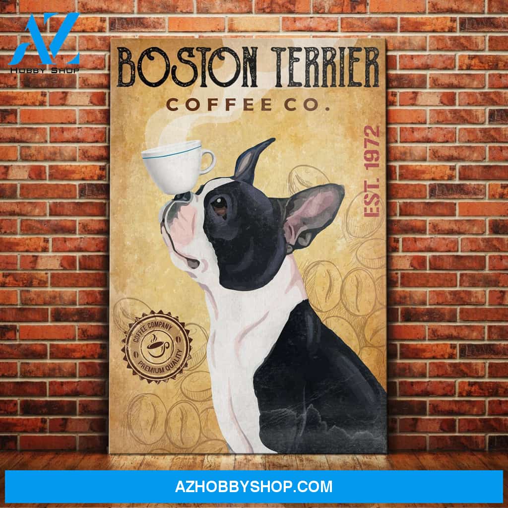 Boston Terrier Dog Coffee Shop Canvas Wall Art, Wall Decor Visual Art