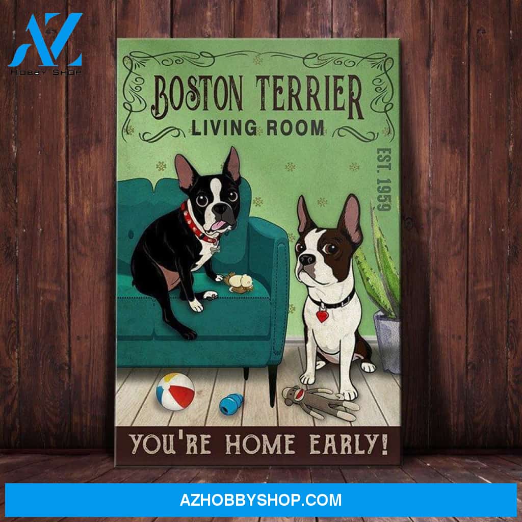 Boston Terrier Dog Living Room Canvas Wall Art, Wall Decor Visual Art