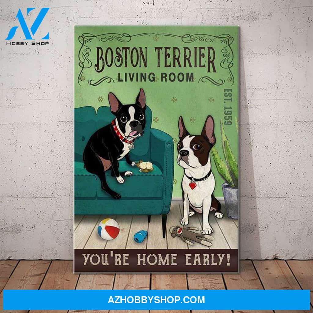 Boston Terrier Dog Living Room Canvas Wall Art, Wall Decor Visual Art