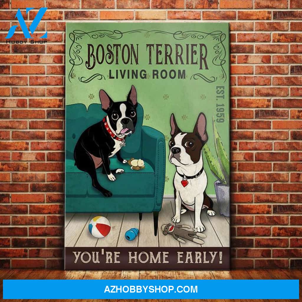 Boston Terrier Dog Living Room Canvas Wall Art, Wall Decor Visual Art