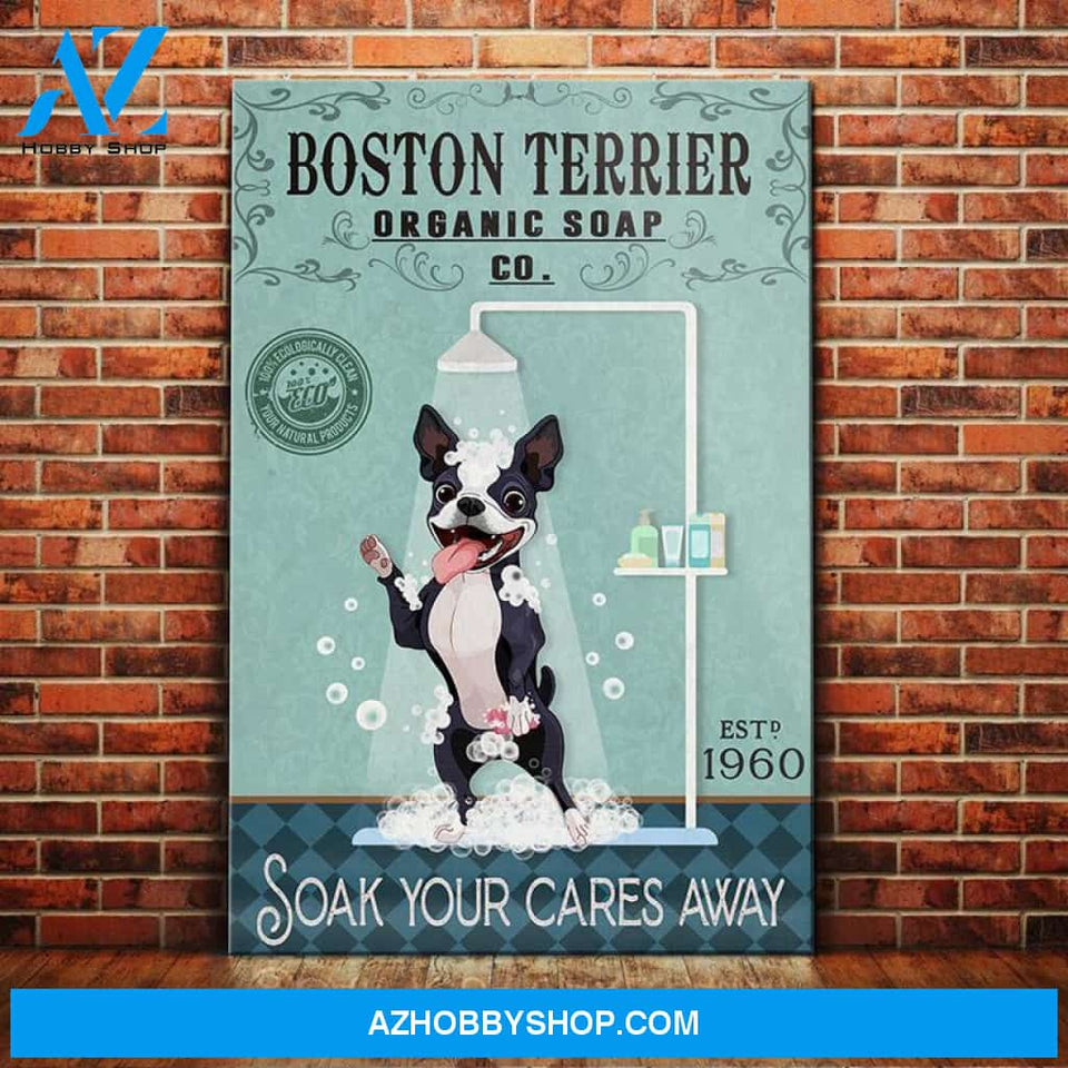 Boston Terrier Dog Organic Soap Company Canvas Wall Art, Wall Decor Visual Art
