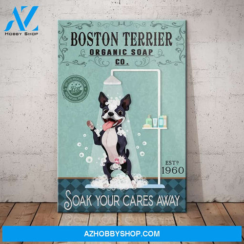 Boston Terrier Dog Organic Soap Company Canvas Wall Art, Wall Decor Visual Art