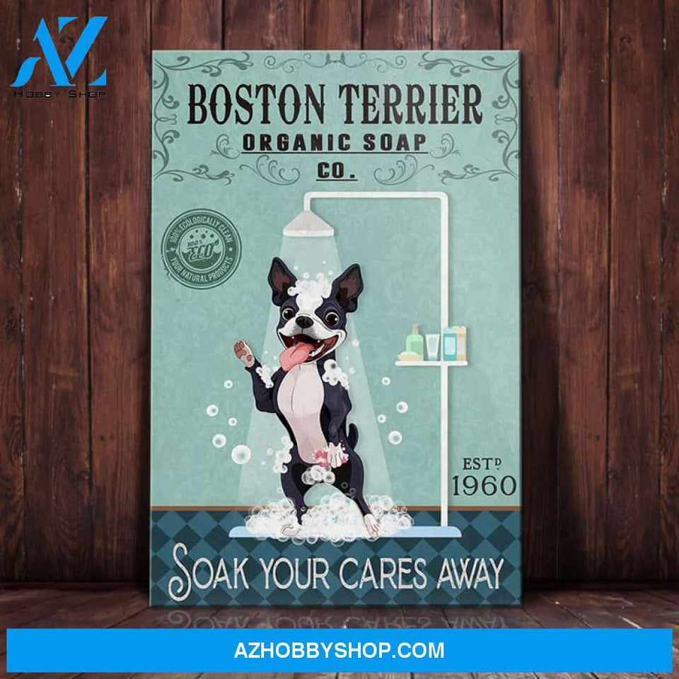 Boston Terrier Dog Organic Soap Company Canvas Wall Art, Wall Decor Visual Art