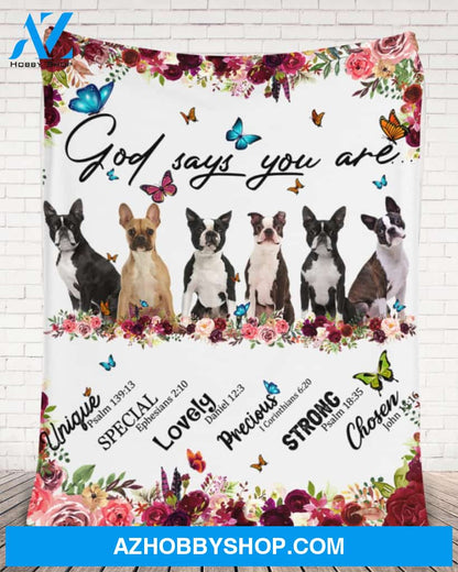 Boston Terrier - God Says You Are - Floral Butterflies Blanket Gift for Dog Lovers Birthday Gift Home Decor Bedding Couch Sofa Soft and Comfy Cozy
