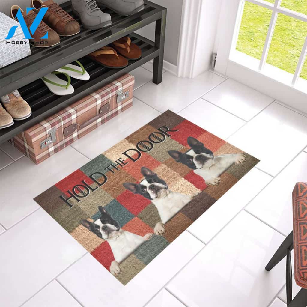 Boston Terrier Hold The Door doormat | Welcome Mat | House Warming Gift