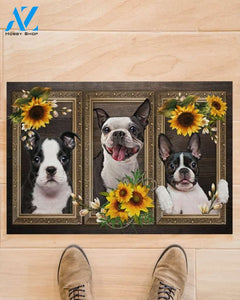 Boston Terrier Lovely Sunflowers Indoor And Outdoor Doormat Gift For Dog Lovers Birthday Gift Decor Warm House Gift Welcome Mat