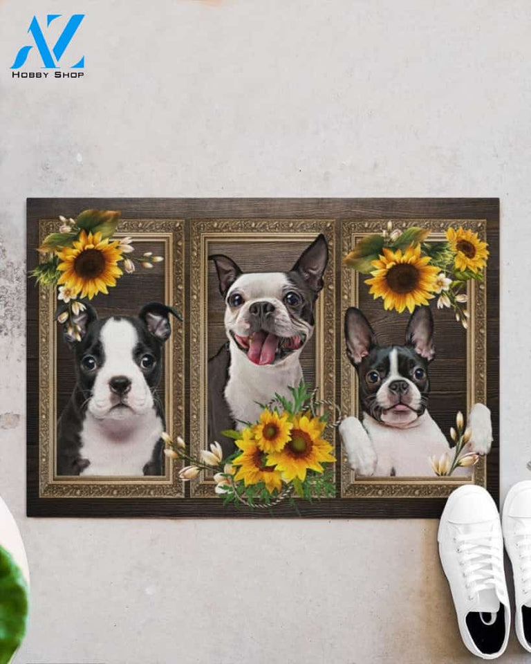Boston Terrier Lovely Sunflowers Indoor And Outdoor Doormat Gift For Dog Lovers Birthday Gift Decor Warm House Gift Welcome Mat