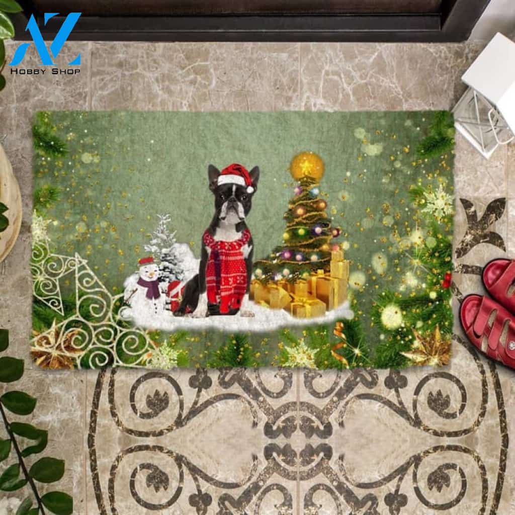 Boston Terrier Merry Christmas Doormat