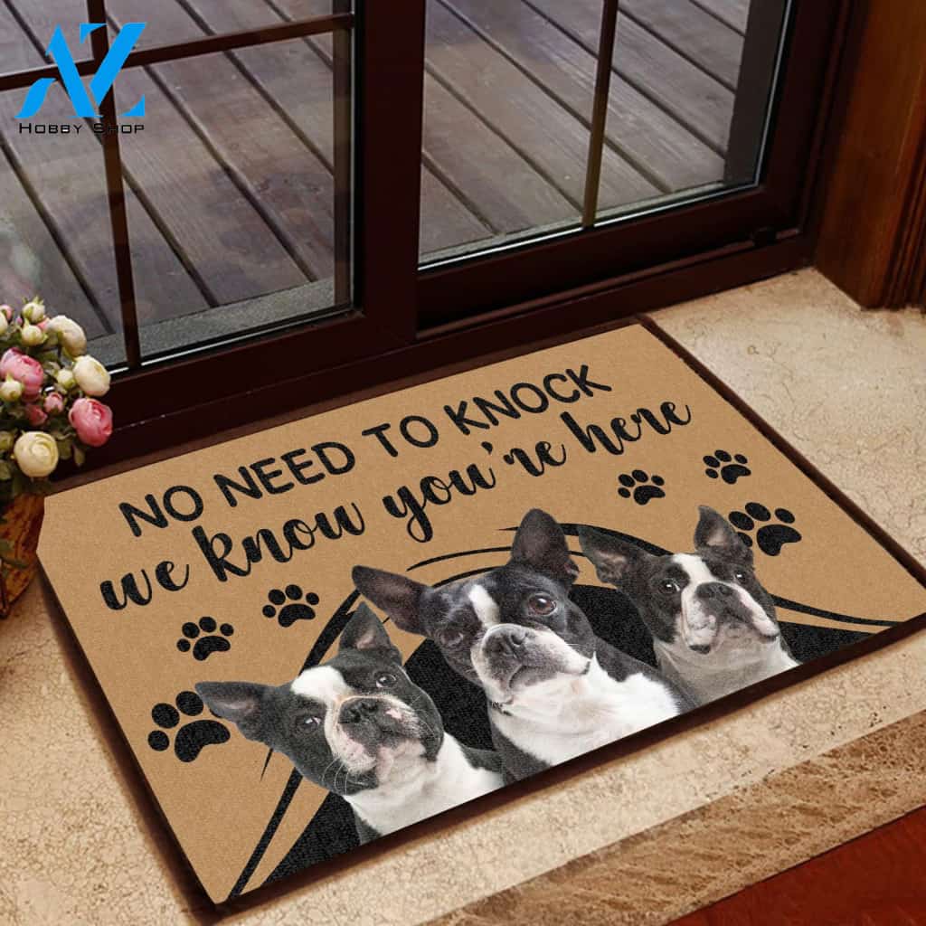 Boston Terrier No Need To Knock - Dog Doormat | Welcome Mat | House Warming Gift