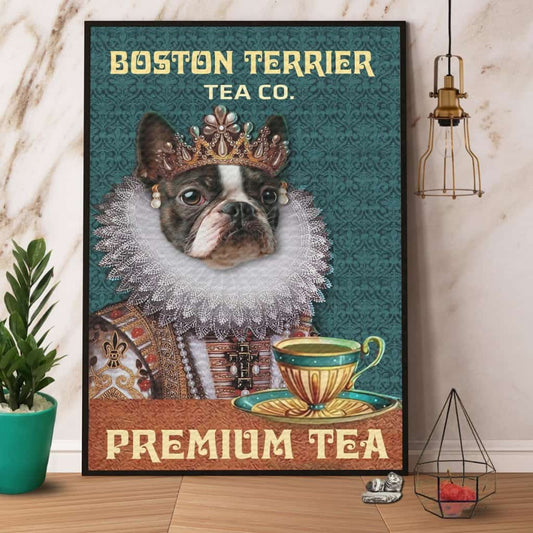 Boston Terrier Queen Tea Co Premium Tea Paper Poster No Frame Matte Canvas Wall Decor