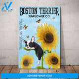 Boston Terrier Sunflower Sunshine Canvas Wall Art, Wall Decor Visual Art