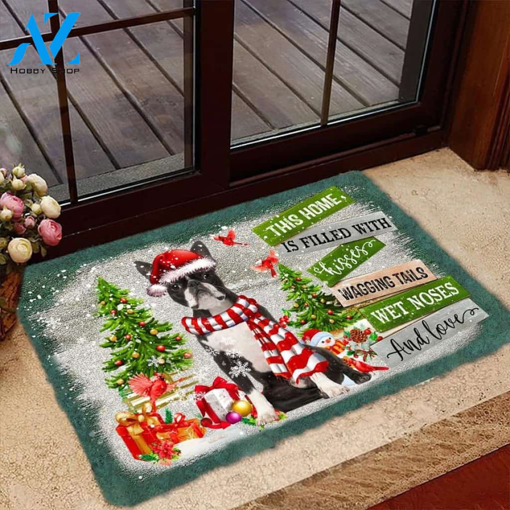 Boston Terrier This Home Is Filled With Kisses Christmas Dog Doormat