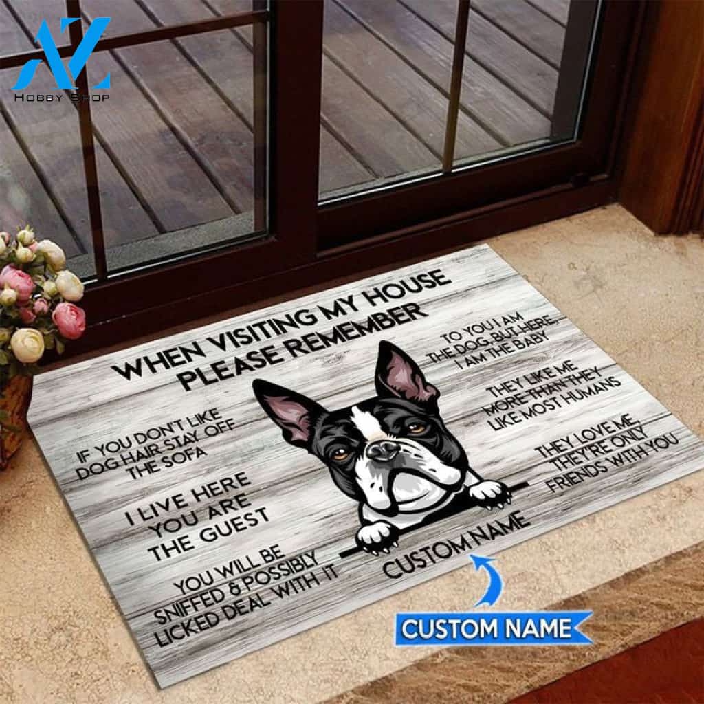 BOSTON TERRIER-VISITING MY HOUSE PERSONALIZED DOORMAT