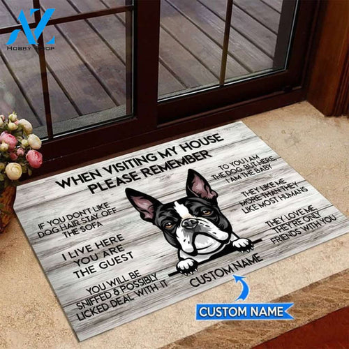 BOSTON TERRIER-VISITING MY HOUSE PERSONALIZED DOORMAT